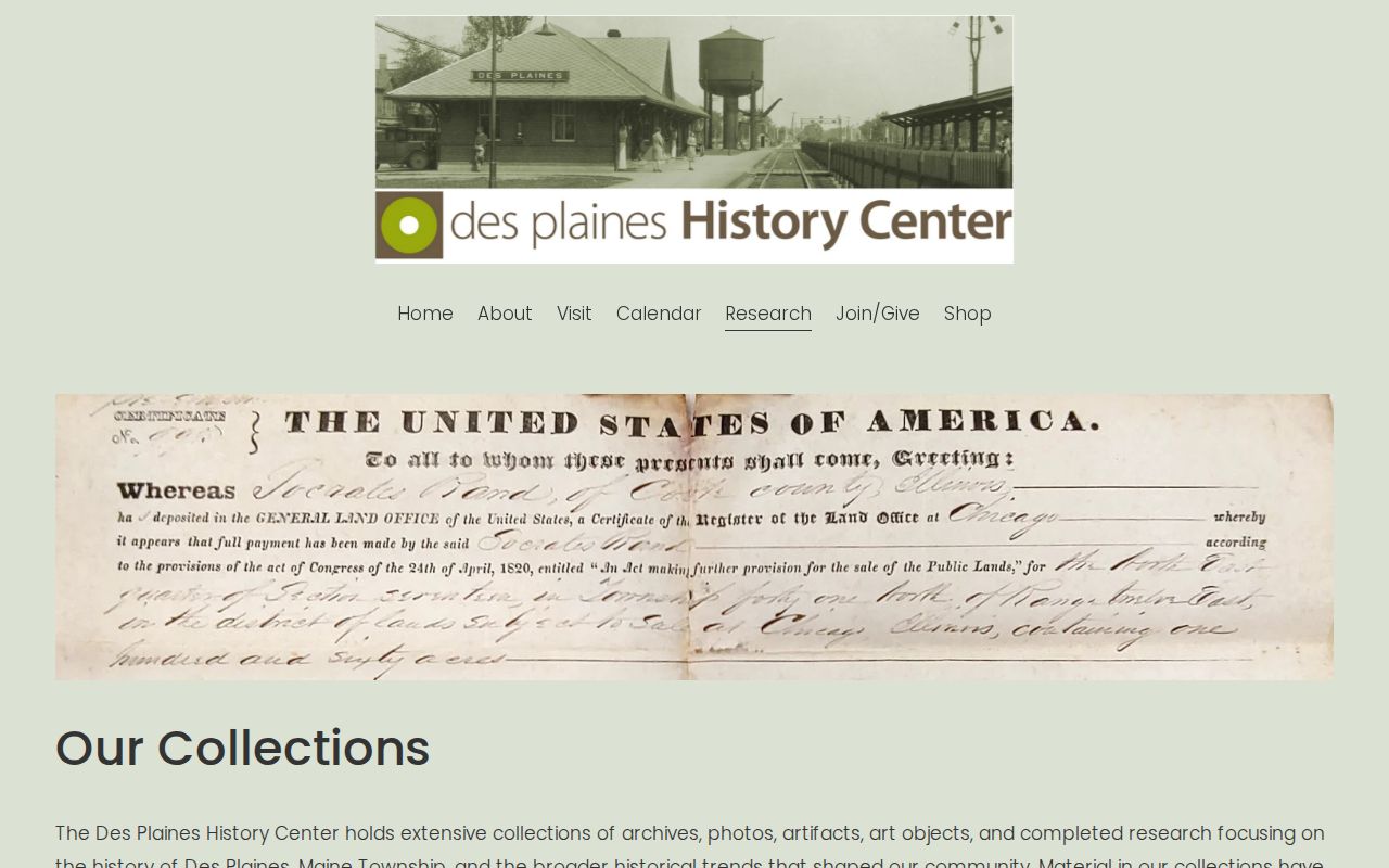 Des Plaines History Center research services for names, streets, and local archives