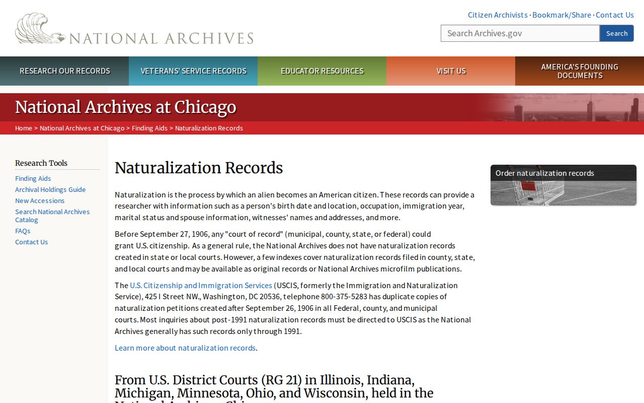 Des Plaines previous residents NARA Chicago naturalization records