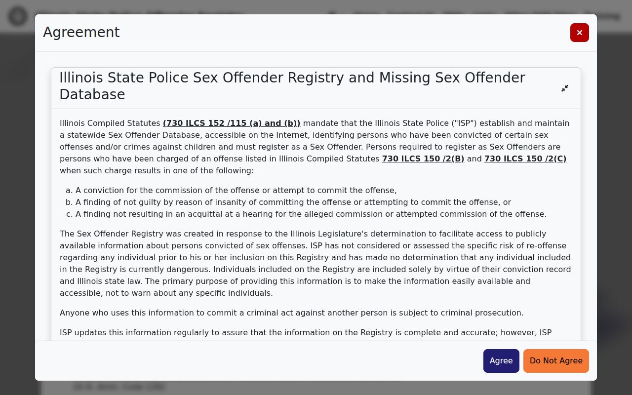 Des Plaines resident lookup notice on the Illinois State Police registry