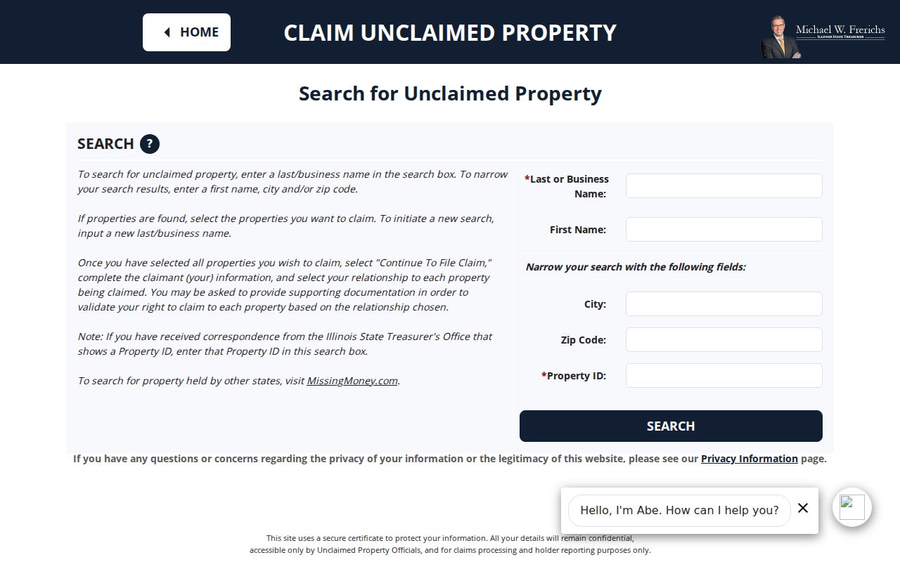 Des Plaines resident lookup in the Illinois I-CASH search