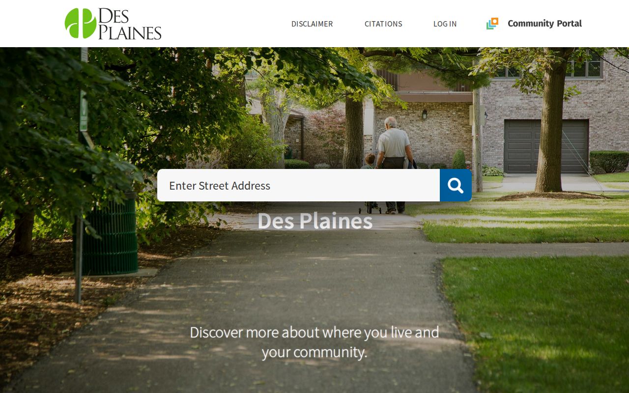 Des Plaines Community Portal with local address map and property tabs